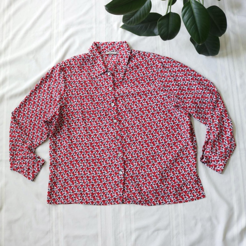 Red Record Patterned Long Sleeve Button Down Shirt - image 1